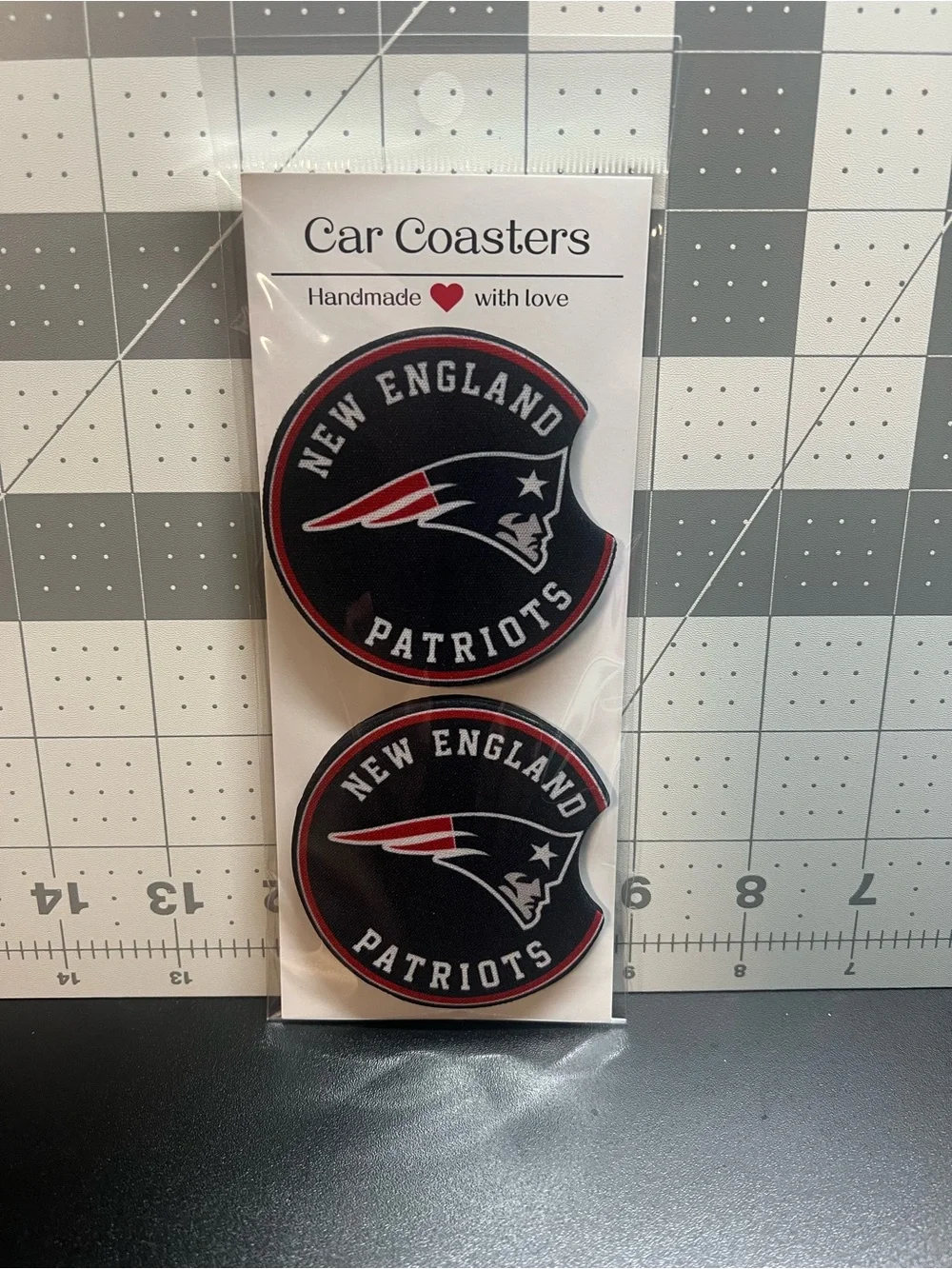 New England Patriots Black Red Car Coasters - Handmade